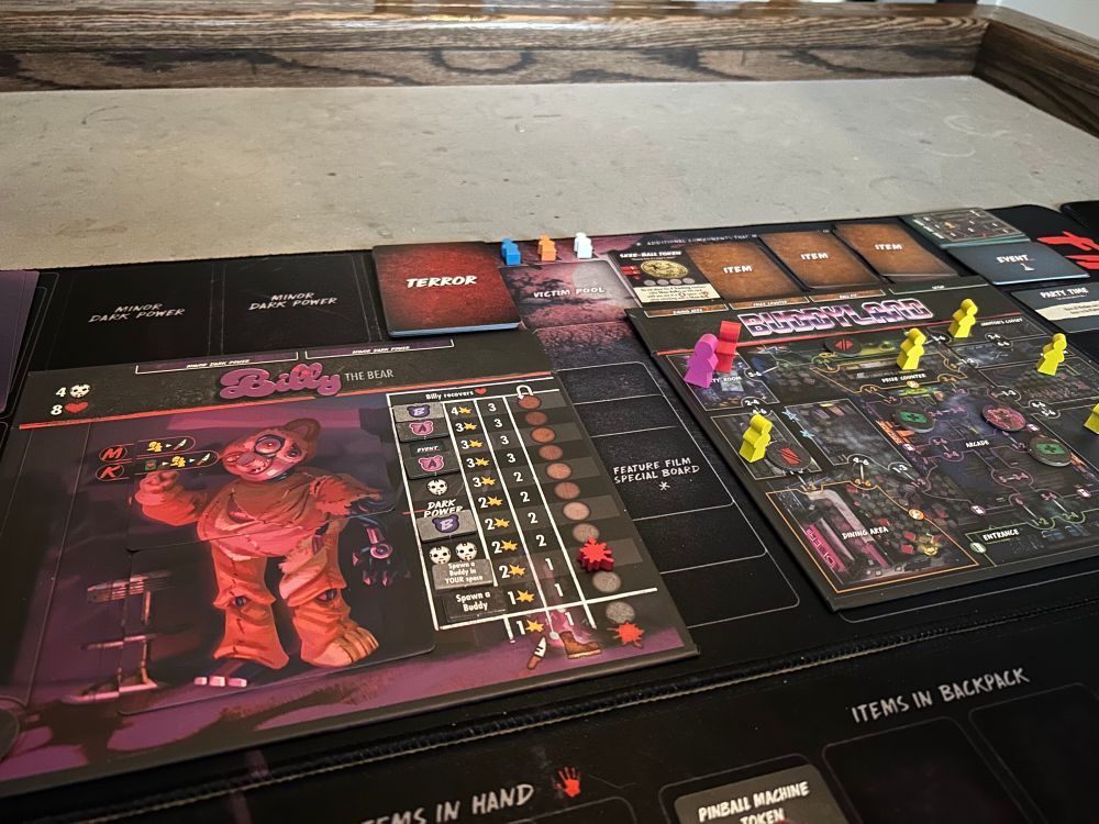 The full play area at the end of the game of Final Girl for Billy the Bear at Buddyland.