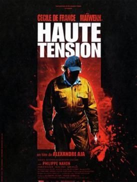 French horror movie haute (high) tension poster with a menacing man on the cover 