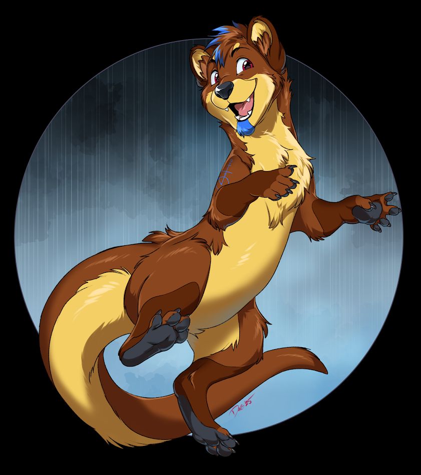 Sparx as a nonmorphic otter, excitedly bounding in the rain.