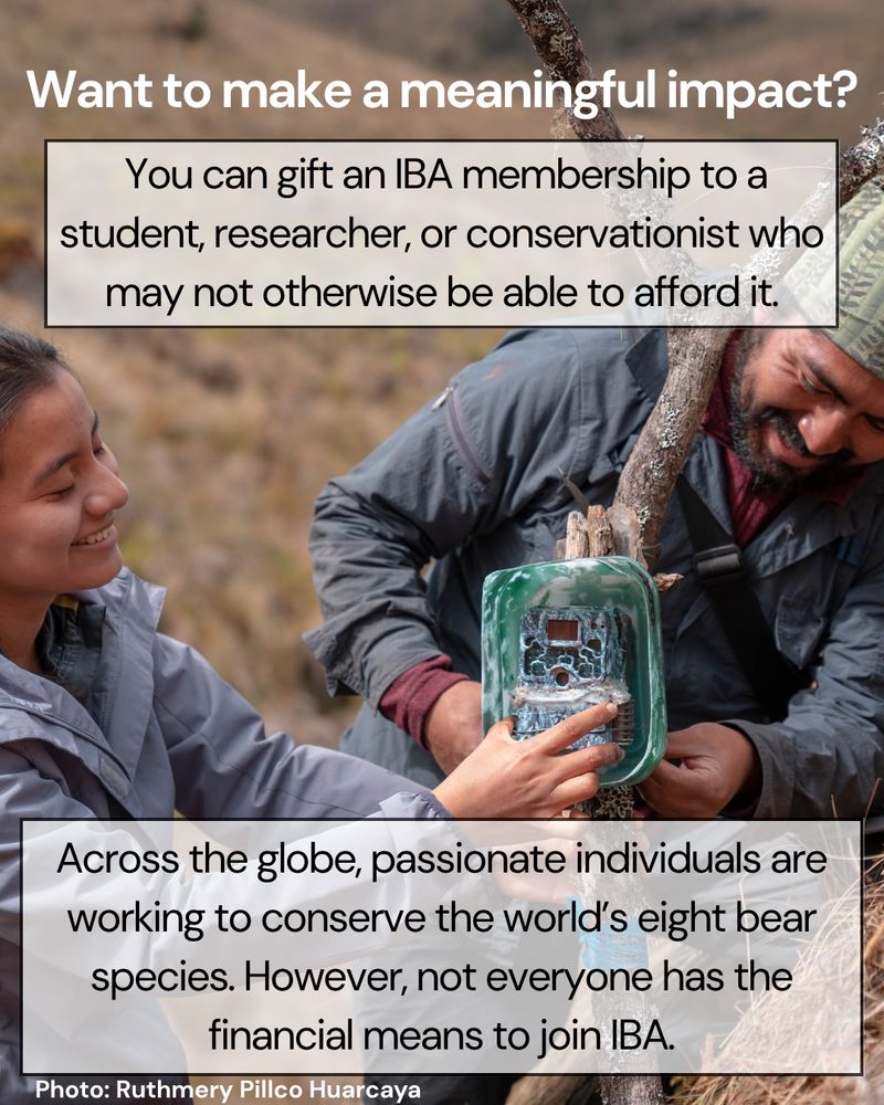 Two smiling people install a camera trap on a small tree. Text on screen describes the meaningful impact of IBA’s gifting membership program.
