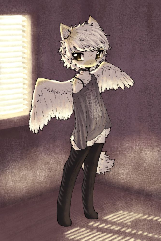 sad pathetic furry boy with cute wings and a cute shirt