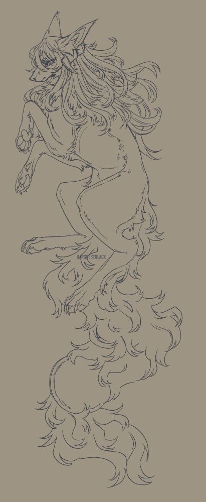 Fullbody sketch of Rein (barghest/canine) composed vertically 