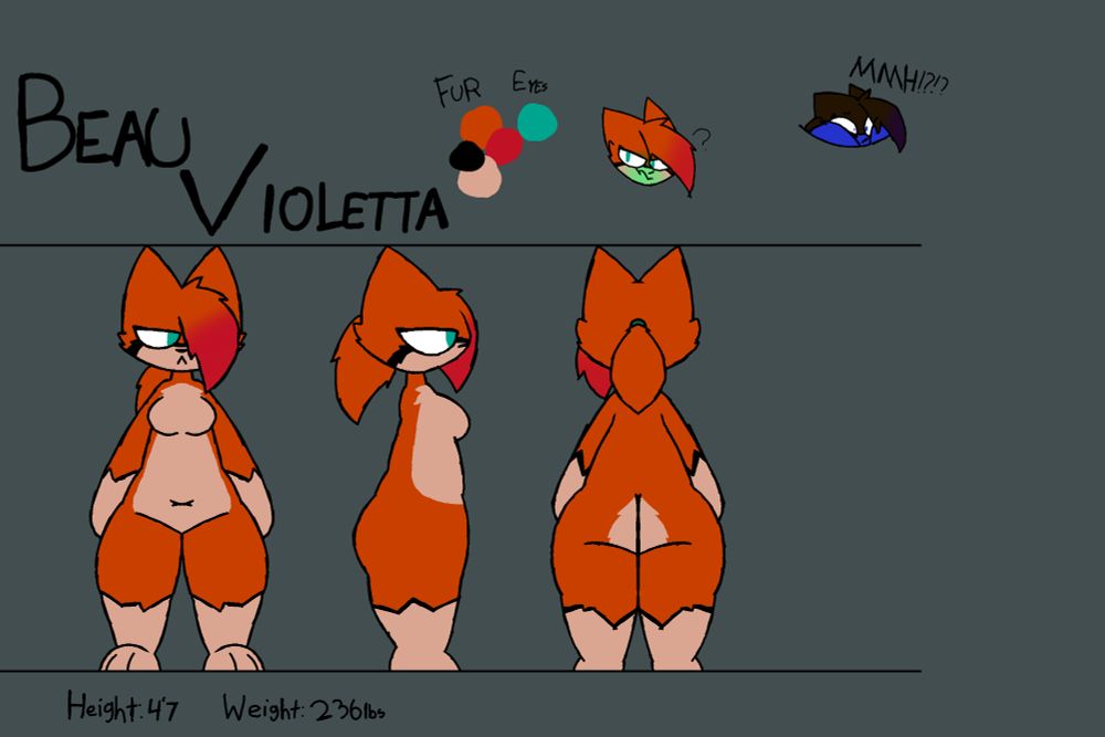 Beau Violetta, a red fox with teal eyes. Nude variant.