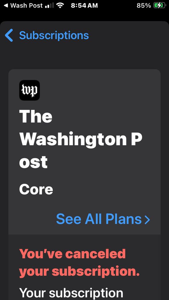 Confirmation of Post subscription cancellation 