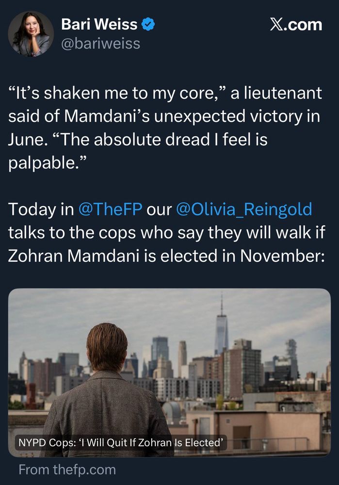 Weiss tweet about NYC cops who say they’ll quit if Mamdani wins