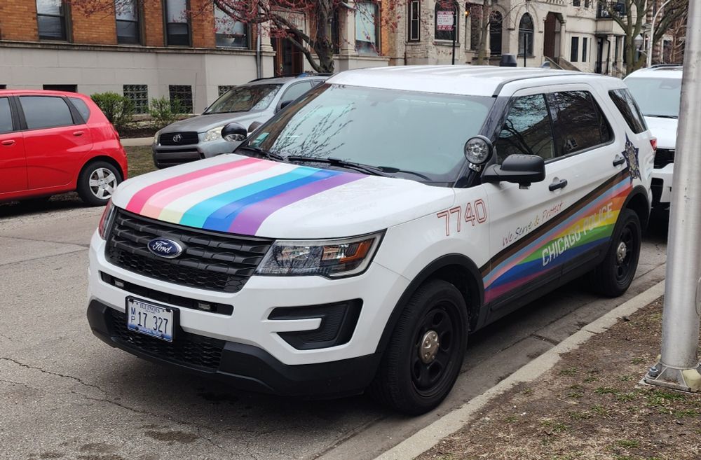 A Chicago police vehicle with rainbows painted on it