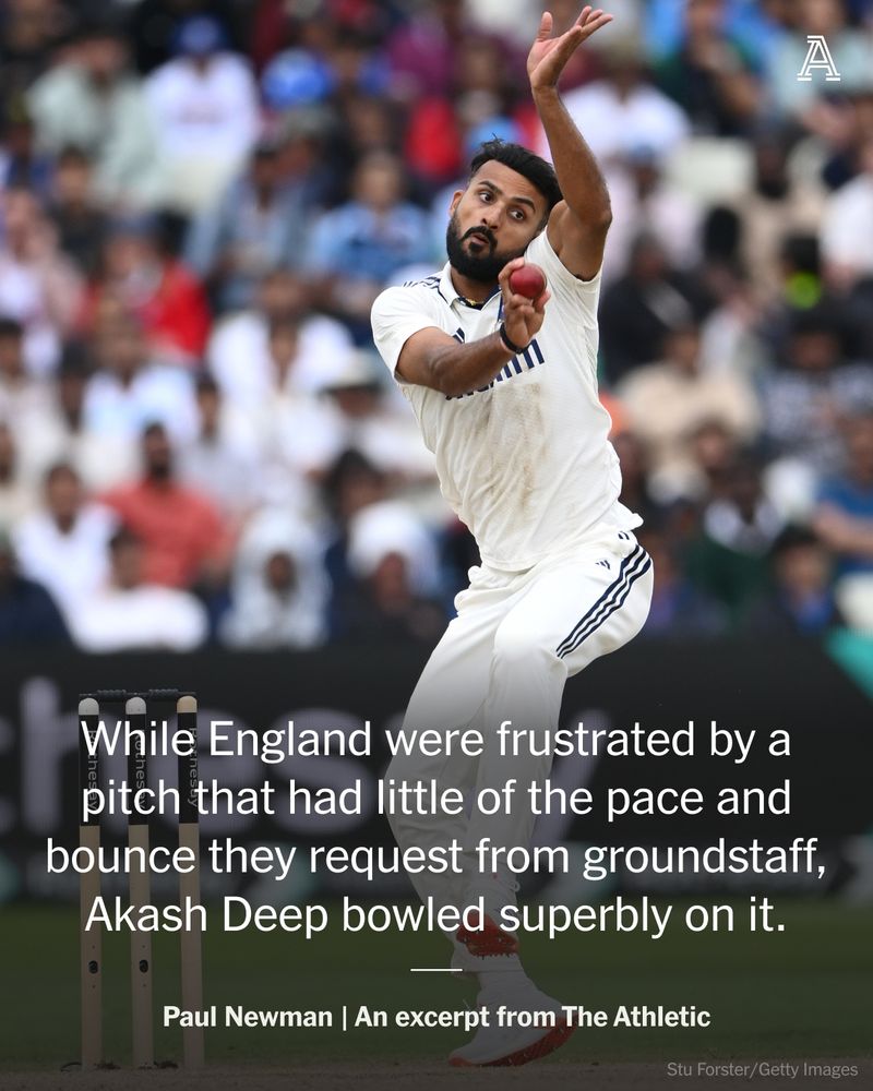India bowler Akash Deep in bowling action during day five of the Second Test Match between England and India at Edgbaston on July 06, 2025 in Birmingham, England. 