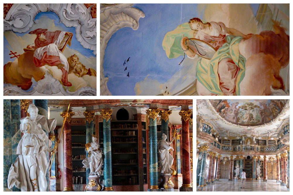 Bilder des deckengemäldes und des Bibliotheksaals