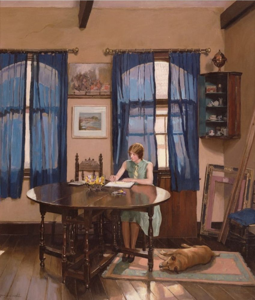 By the mid-1930s, Mary Dawson Elwell had emerged on the British art scene as a painter of interiors, or more strictly, 'portrait interiors,' she described these works as ones in which the sitters are 'often as subsidiary to the whole effect as some other object in the room.'