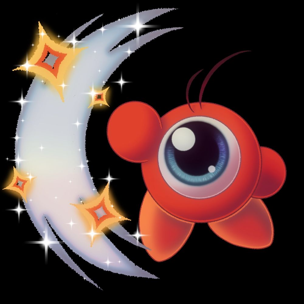 A digital drawing of the Kirby series enemy, Waddle Doo, performing a beam attack to the left.