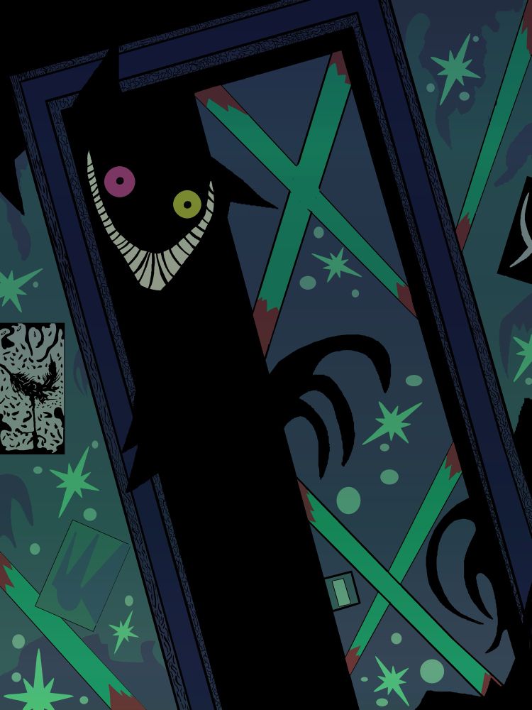 Friend, from Deltarune, is lurking in Dess’s closet stalking her. 