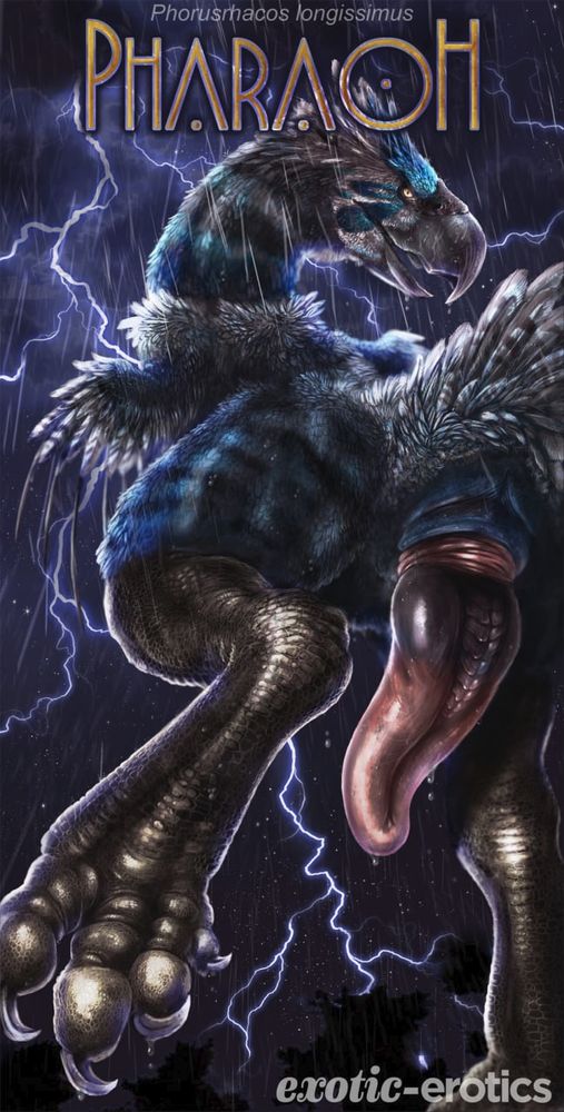 Artwork for Pharaoh. A Low angle view of him in a thunderstorm, turned away with his head angled to look back, with phallus on display.