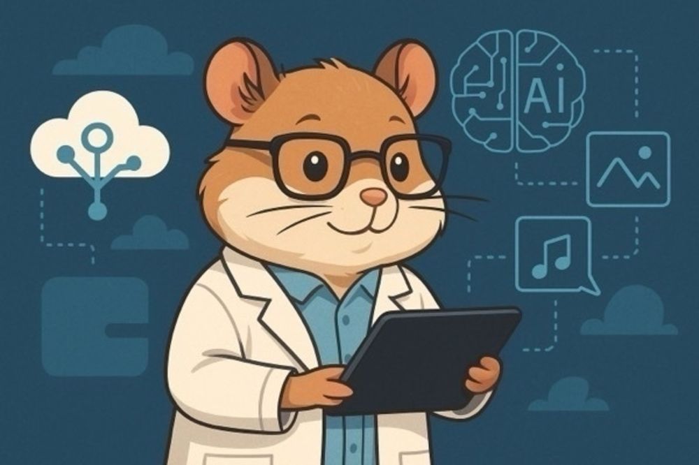 A Hamster AI scientist reads on an iPad