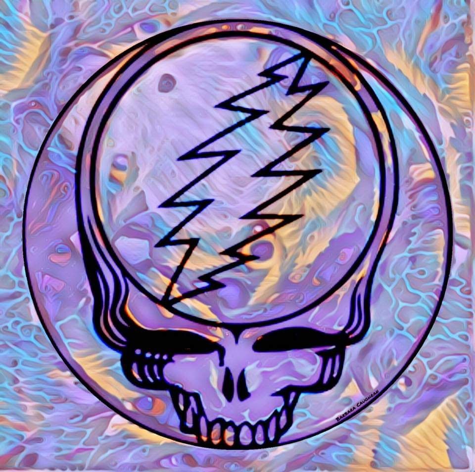 Purple yellow and blue Grateful Dead stealie. 