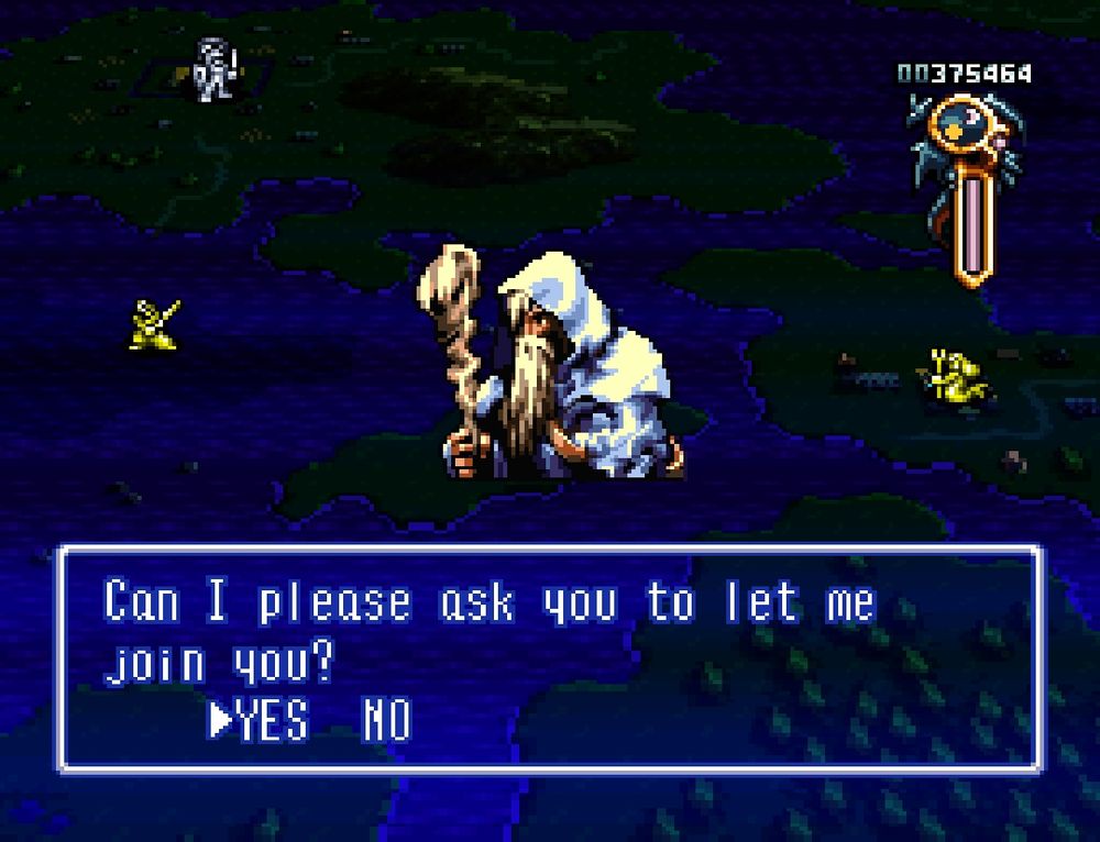 Saradin, a long bearded old mage in a blue robe holding a gnarled staff, asks to join the rebellion.