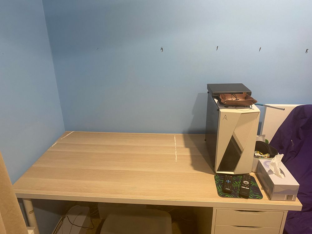 My current setup, showing an empty desk except for my PC and other random stuff on the right side.