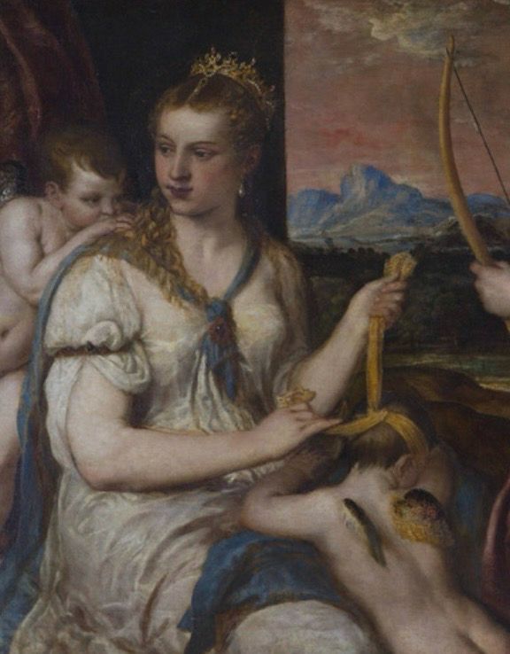 Tizian (Tiziano Vecellio) Venus Blindfolding Cupid
c.1565
﻿detail
Galleria Borghese 