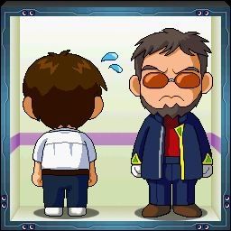Shinji and gendo in an elevator chibi style