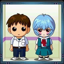 Shinji and Rei in an elevator chibi style