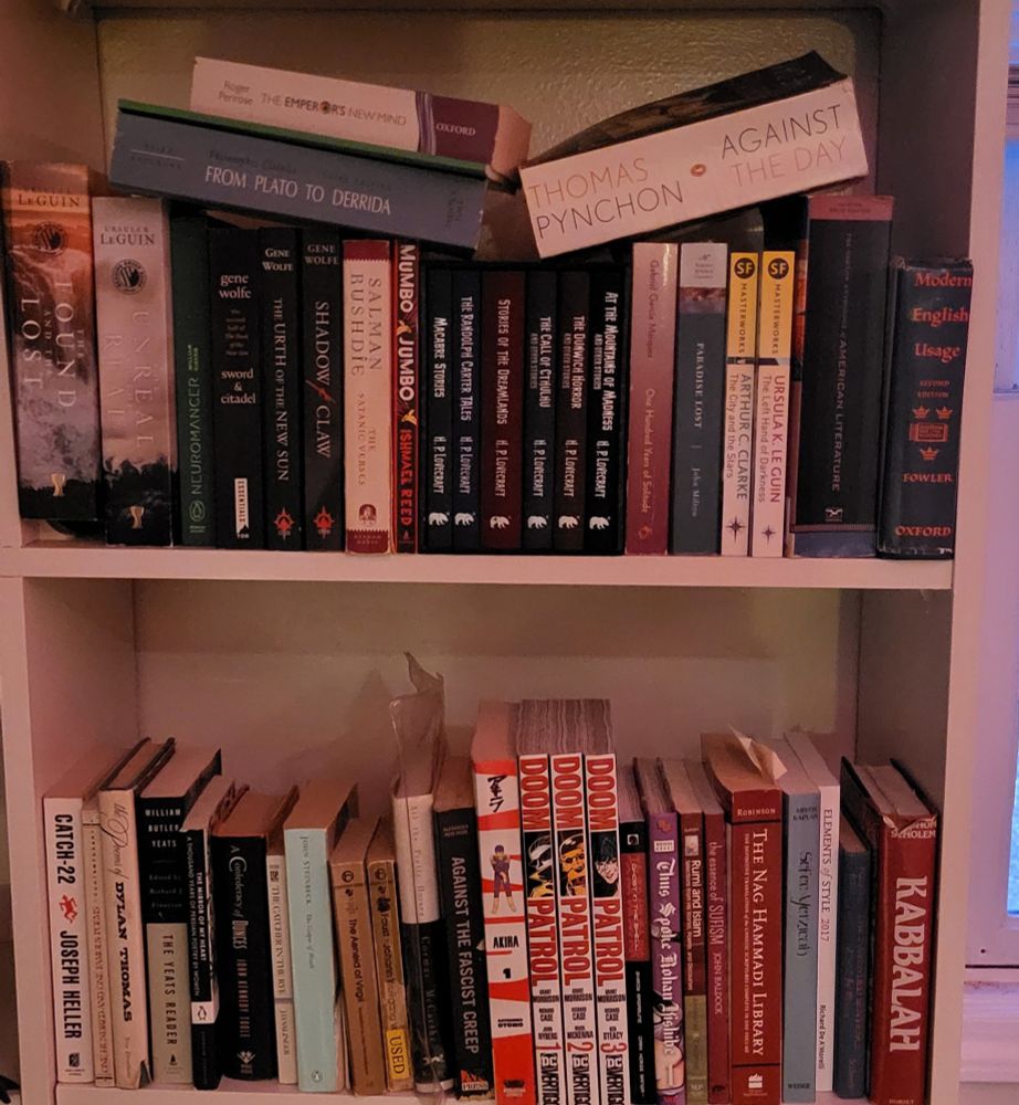 Ursula LeGuin book, New Sun Cycle, Lovecraft, Arthur Clarke, some English writing guides, Akira, Doom Patrol, etc etc you get the idea