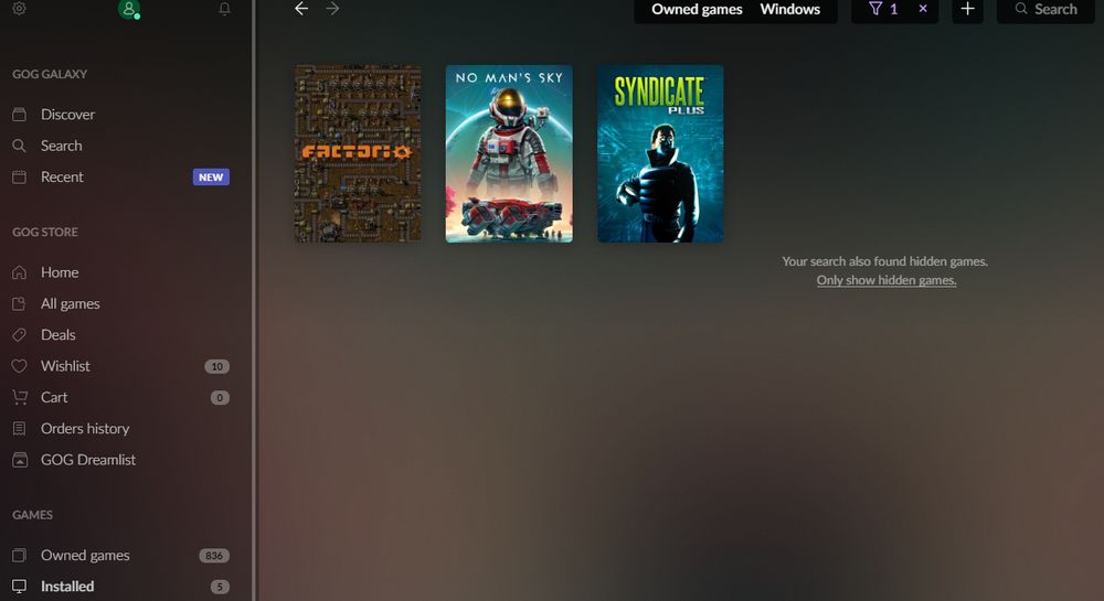 gog galaxy client screenshot. The 