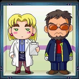 Dr. Katauragu and gendo in an elevator chibi style