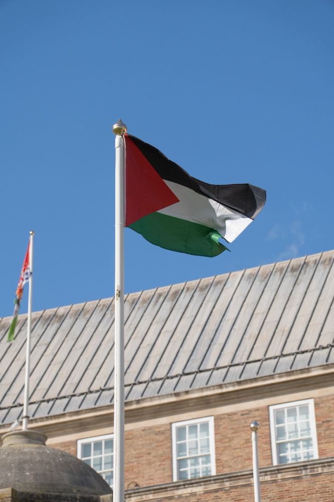 The flag of Palestine outside of City Hall, Bristol. Photo credit: Bristol City Council