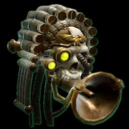 A robotized skull of a valued servant in a silly wig that flies and doots your praise eternally.