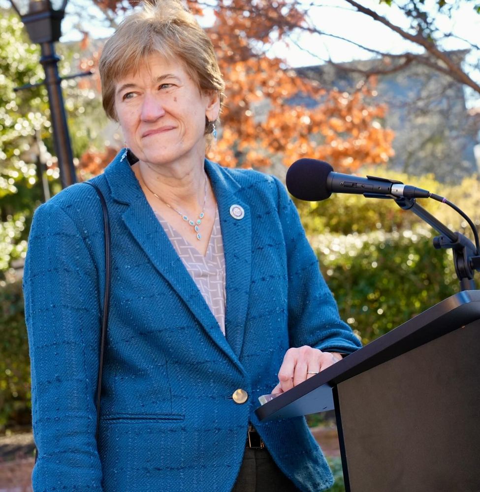Delegate Sheila Ruth stands at the podium outside the Maryland State House during our Transit Riders Rally on February 4th.