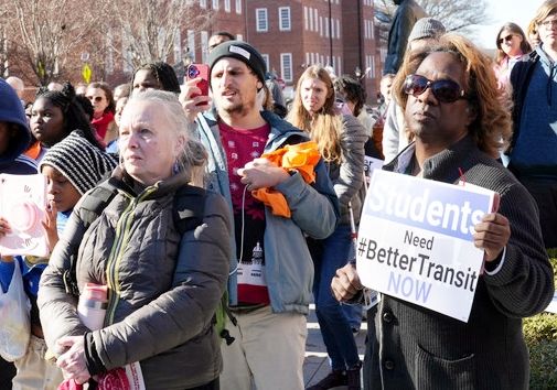 A photo of rally-goers at the Transit Riders Rally that took place at the Maryland State House in Annapolis on February 4th.