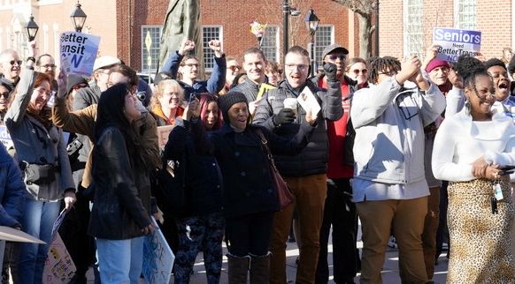A photo of rally-goers at the Transit Riders Rally that took place at the Maryland State House in Annapolis on February 4th.
