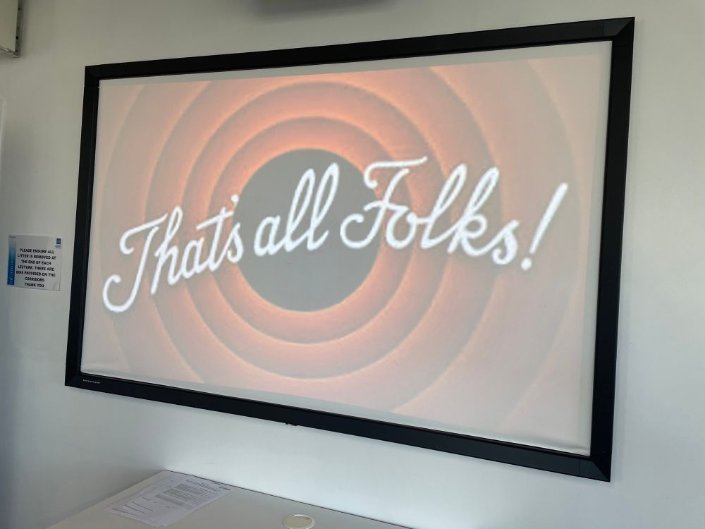 Power point slide saying that’s all folks 