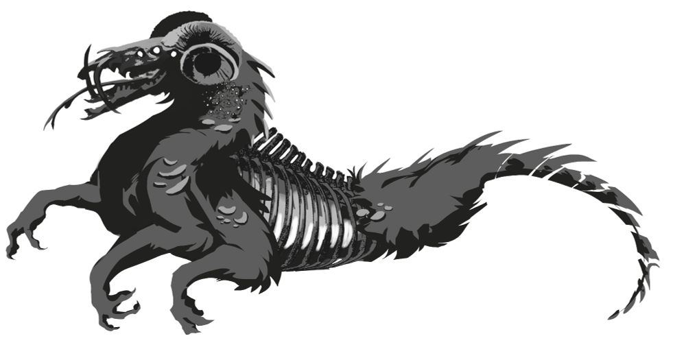 Greyscale photobashed concepts of "Leviathan", (one of) Mors' transformations.