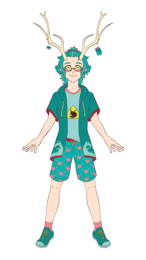 Front facing view of Kerobou's Vtuber design. Art done by Justacabbage