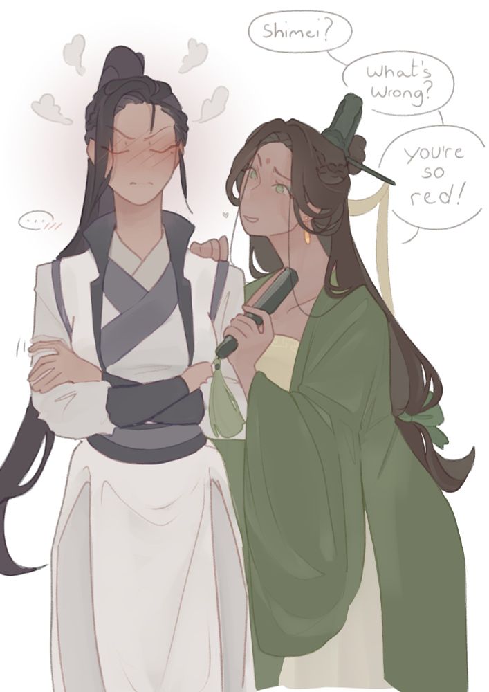fem!shen qingqiu teasing a very flustered fem!liu qingge
"shimei?" "whats wrong?" "youre so red!"