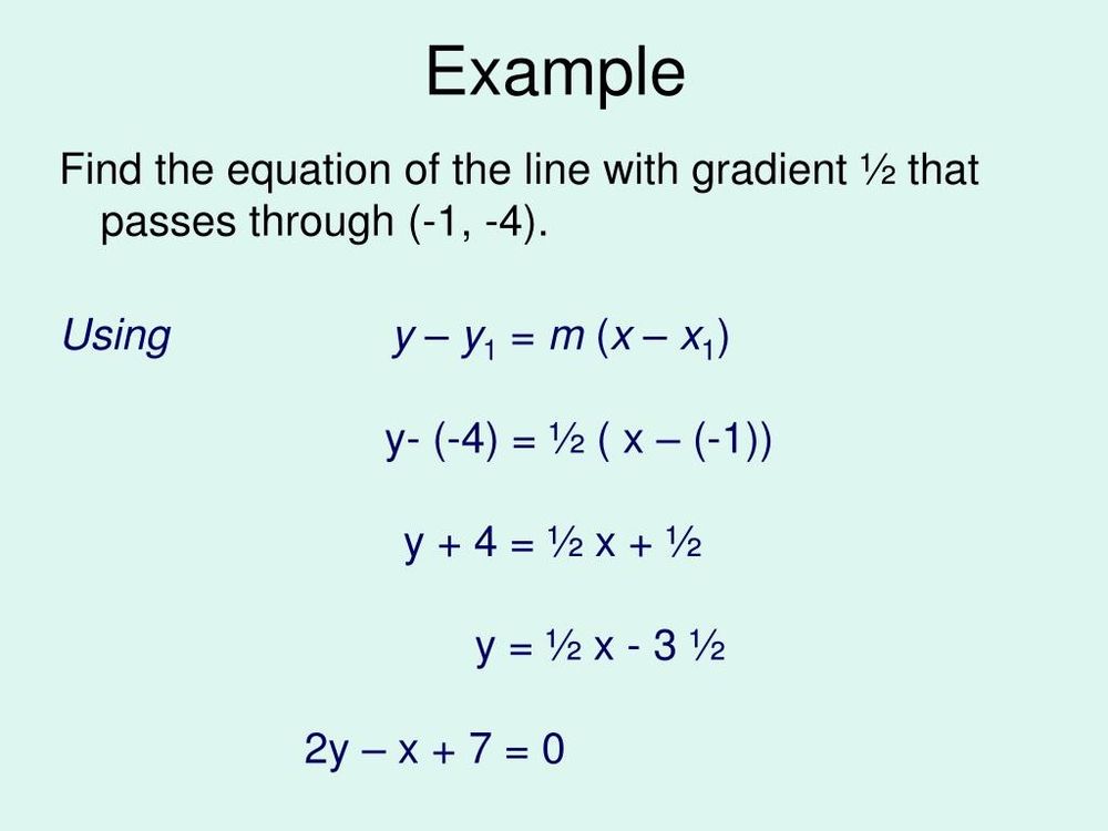 An example of finding the equation of a line using the formula y-y1=m(x-x1)