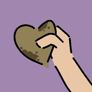 A pale hand holding a moldy cartoon depiction of a heart.