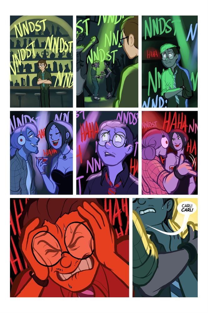 Comic page of a nerd having a panic attack