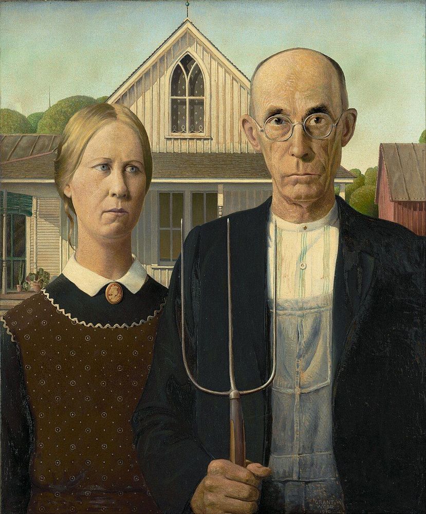 The painting American Gothic by Grant Wood.
