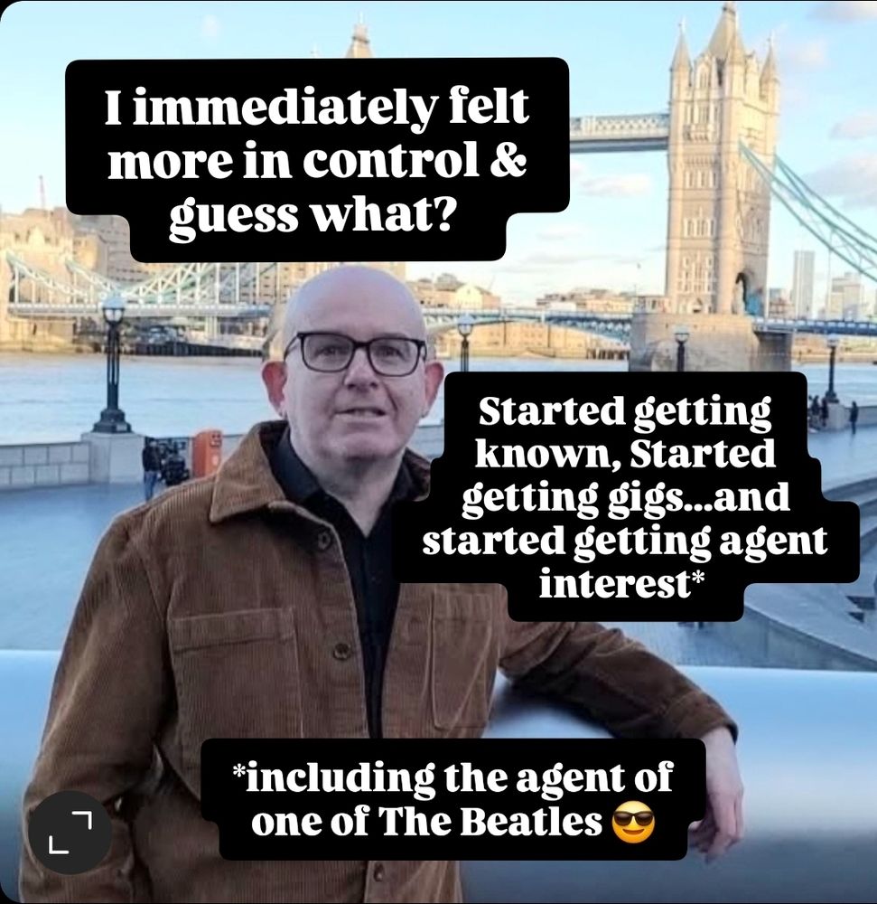 Pic of John Byrne Stage career advisor in front of tower bridge talking about how self repping put him in control of career 