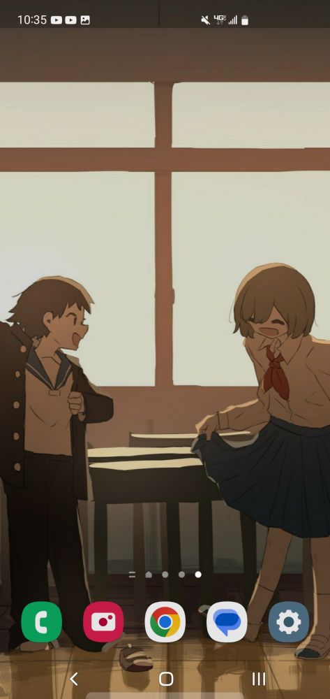 The room is bright, both the students are happy now that they've exchanged uniforms. They're trans 