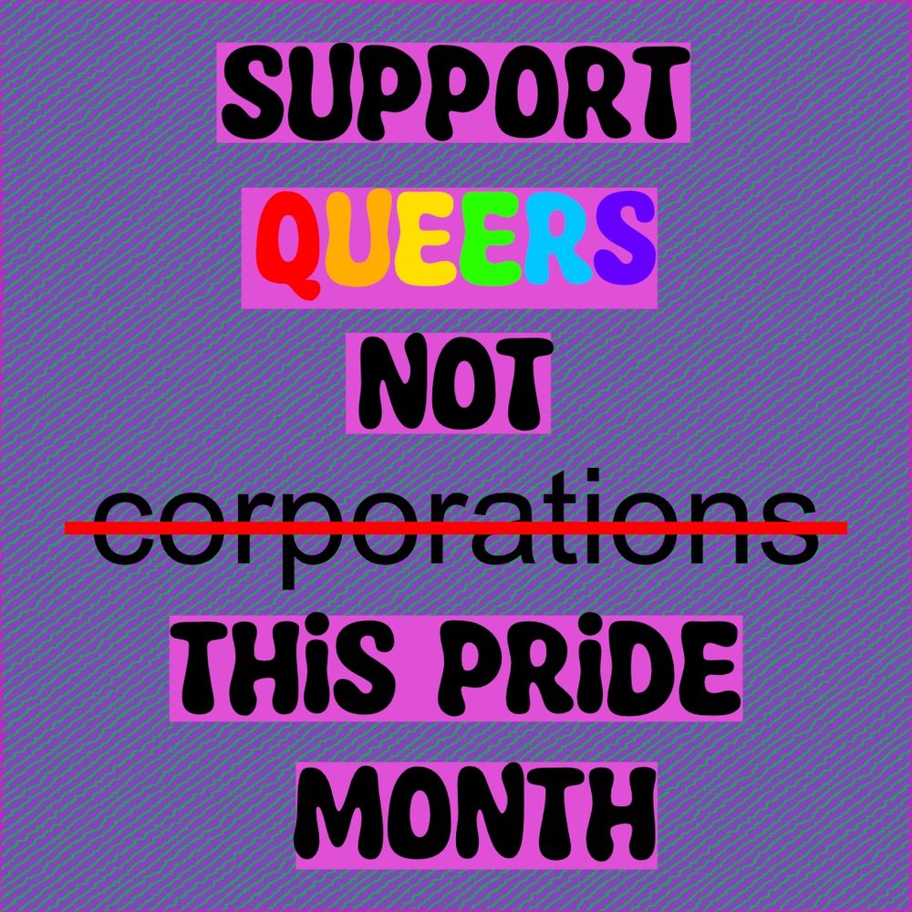 A image showing the text support queers not corporations this pride month 