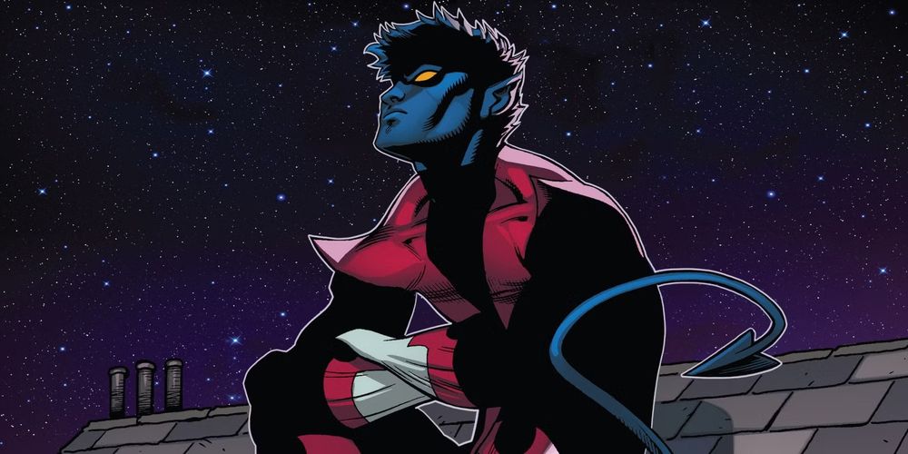 Nightcrawler of the X-Men sitting on a roof