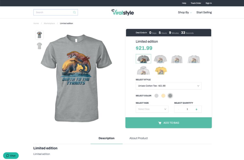 A screen grab at Viralstyle.com of a T-shirt design I made that is on their site without my permission.