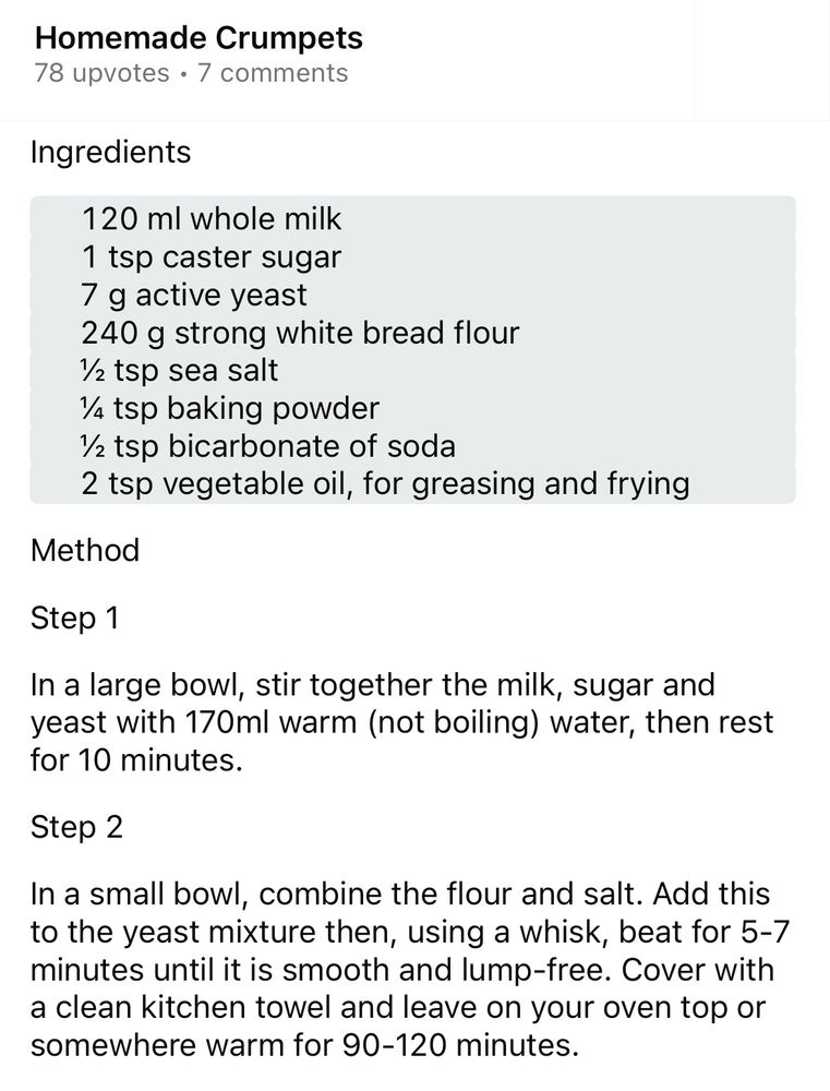 Ingredients:
120 ml whole milk
1tsp sugar 
7 g active yeast
240 g bread flour 
1/2 tsp salt
1/4 tsp baking powder 
1/2 tsp baking soda 
2 tsp vegetable oil, for greasing 

Step 1 
In a large bowl, stir together milk, sugar. D yeast with 170ml warm (not boiling water), then rest for 10 minutes. 

Step 2

In a small bowl, combine flour and salt. Add this to the yeast mixture then, using whisk, beat until batter is free of lumps and smooth (a few minutes). Cover with a clean towel and rest in warm area. 

