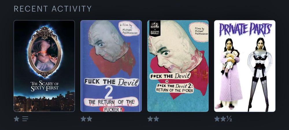 RECENT ACTIVITY

THE SCARY OF SIXTY-FIRST
Fuck the Devil2
Fuck the devil 

PRIVATE PARTS