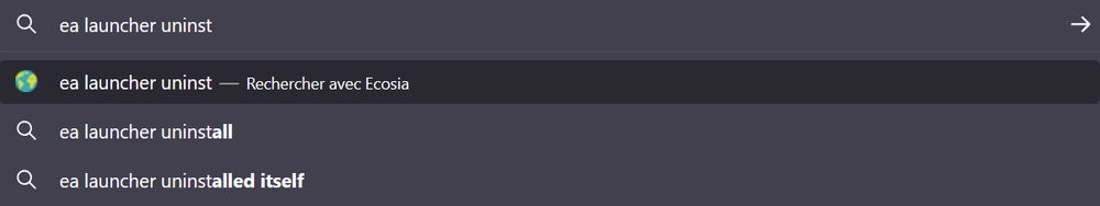 Browser's search bar for "ea launcher uninstalled itself"