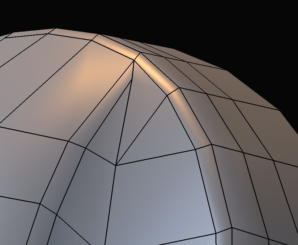 Problem topology. Two edge loops, one supporting the outside rim, the other the left inside rim. Needed an additional loop to support the right inside rim.