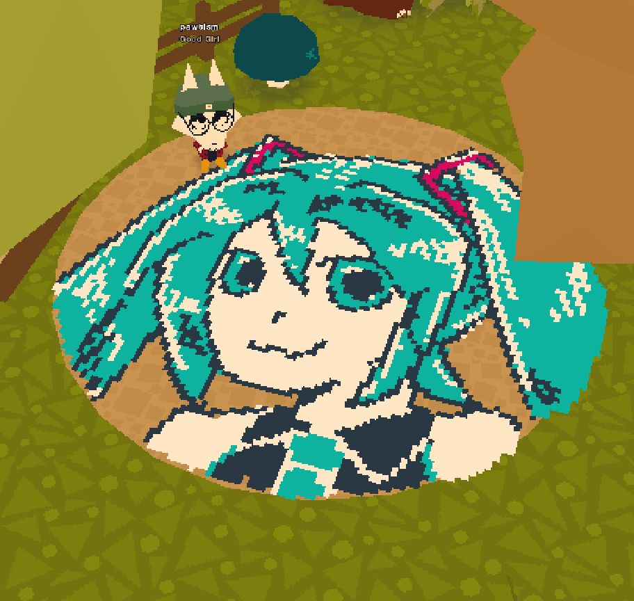 A pixel art drawing of Hatsune Miku in the game Webfishing
