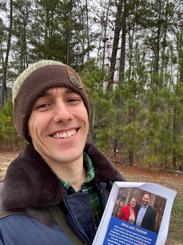 Mike takes a selfie with some Trammell lit. He’s bundled up because it’s very cold.